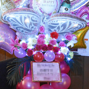 アゲハ蝶とピンクカラーのバルーンスタンド - ハピバル